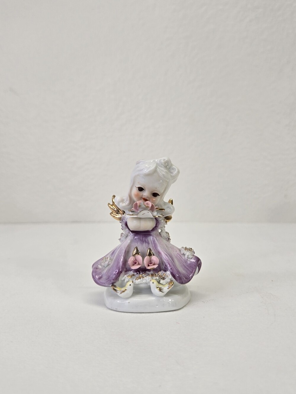 VTG Lefton Sunday Child Angel Figurine Purple Dress Days of the Week Japan Flaw